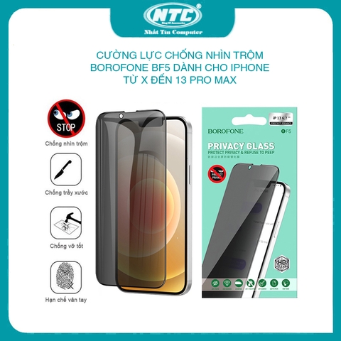 Kính cường lực BOROFONE BF5 chống nhìn trộm các dòng iPhone từ X đến 13 Pro max (nhiều màu)