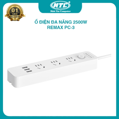 Ổ cắm điện thông minh Remax PC-3 hỗ trợ 3 USB và 3 phích cắm - công suất tải đến 2500W (nhiều màu)