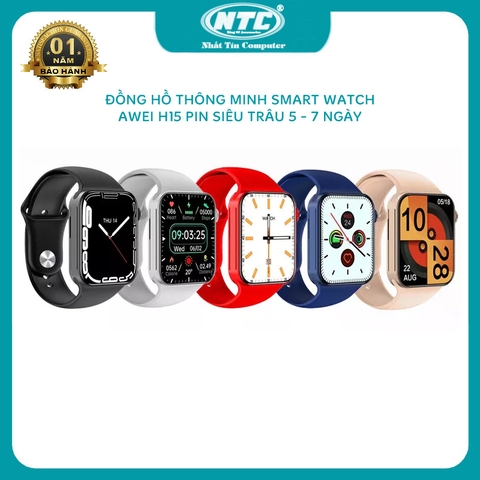 Đồng hồ thông minh Smart Watch AWEI H15 màn hình cảm ứng, chống nước IP67, hiển thị tin nhắn/cuộc gọi, pin trâu 7 ngày