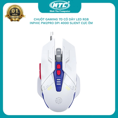 Chuột gaming có dây 7D INPHIC PW2 PRO DPI 4000 slient click cực êm - hỗ trợ Macro tinh chỉnh (trắng xanh)