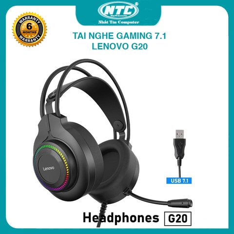 Tai nghe 7.1 gaming LENOVO G20 thinkplus led RGB - micro điều chỉnh 360 độ (Đen)