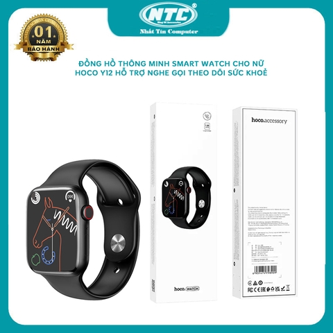 Đồng hồ thông minh smart watch Hoco Y12 dành cho nữ - hỗ trợ cuộc gọi / dây silicon có thể thay đổi / theo dõi sức khoẻ / chu kỳ sinh lý (đen)