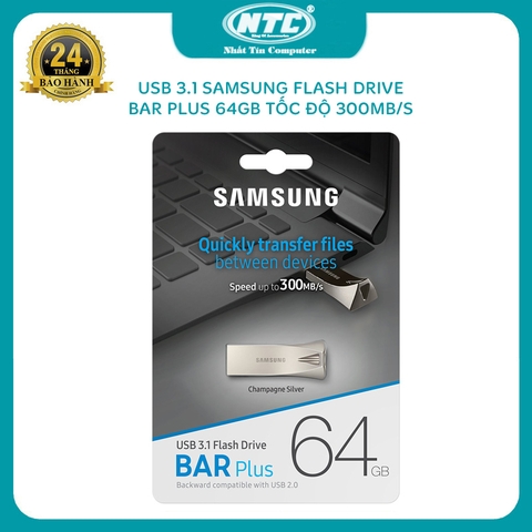 USB 3.1 Samsung Bar Plus 64GB Flash Drive tốc độ 300Mb/s (bạc)