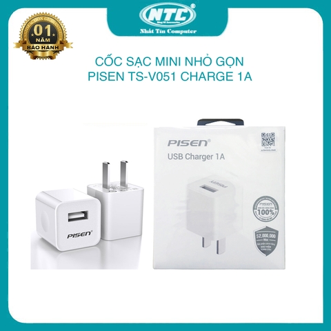 Cốc sạc mini Pisen TS-V051 Charge 1A - sạc điện thoại (Trắng)