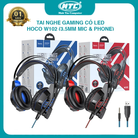 Tai nghe gaming Hoco W102 Painless wear led cực đẹp - tích hợp mic và phone trên 1 jack 3.5mm