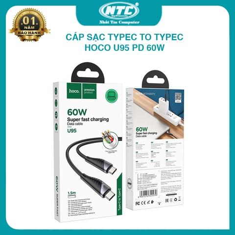 Cáp sạc nhanh Hoco U95 TypeC to TypeC 60W đài 1.5m - hỗ trợ truyền dữ liệu data (Nhiều màu)