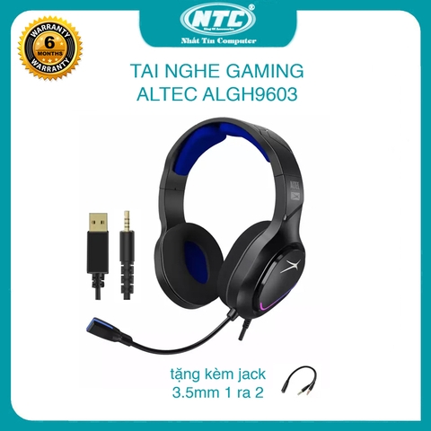 Tai nghe gaming ALTEC LANSING ALGH9603 led đa màu - tăng kèm jack 3.5mm từ 1 ra 2 (Đen)