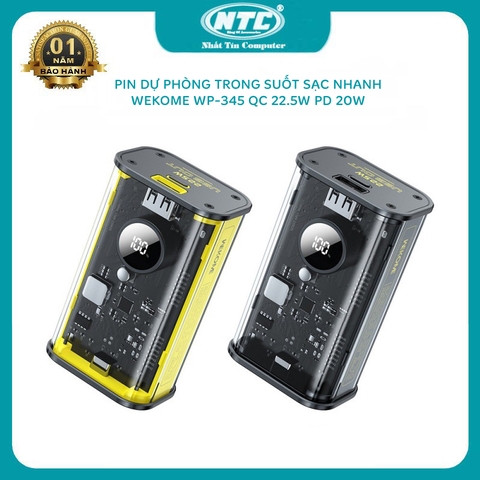 Pin dự phòng trong suốt 10000mah WEKOME WP-345 tích hợp 2 cáp sạc nhanh - PD 20W và QC 22.5W (MÀU NGẪU NHIÊN)