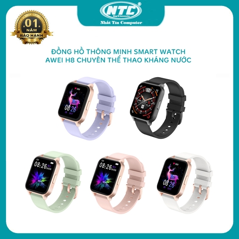 Đồng hồ thông minh Smart Watch AWEI H8 LCD cảm ứng, chống nước IP67, hiển thị tin nhắn/cuộc gọi, pin siêu trâu, chuyên thể thao (đen)