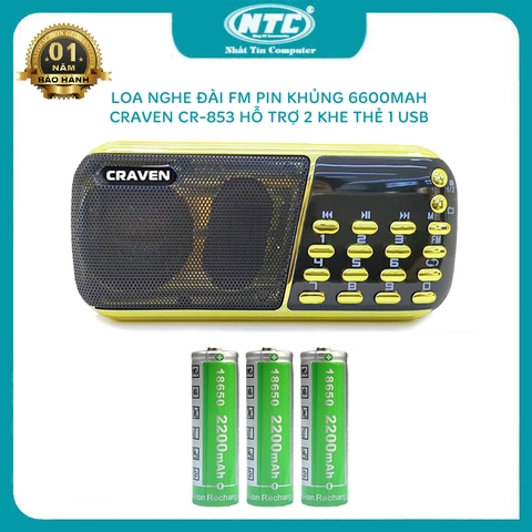 Loa nghe đài FM Craven CR-853 hỗ trợ 2 khe thẻ nhớ và 1 cổng USB - dung lượng pin khủng 6600mah (kèm thẻ hoặc không thẻ)