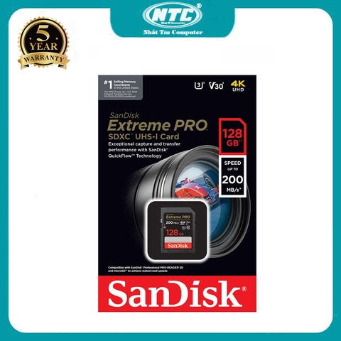 Thẻ nhớ máy ảnh SDXC SanDisk Extreme Pro U3 V30 128GB 200MB/s SDSDXXD-128G-GN4IN (đen)