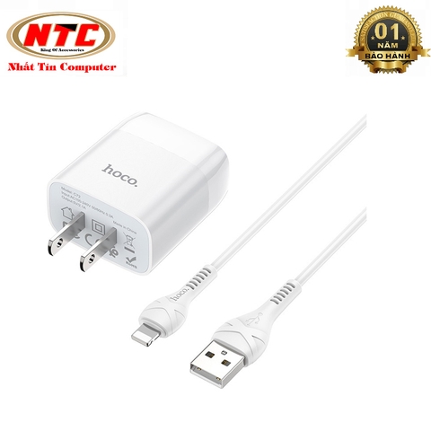 Bộ cốc sạc và cáp sạc Hoco C72 cổng Lightning output max 2.1A (Trắng)