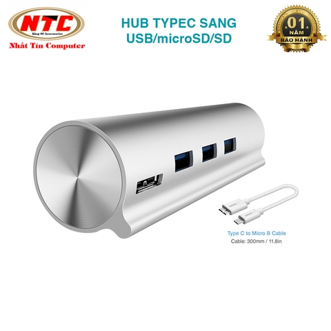 Hub đa năng Unitek Y-3094 từ typeC ra USB 3.0/ thẻ nhớ microSD/ thẻ nhớ SD - hỗ trợ tốc độ lên đến 5Gbps (Trắng)