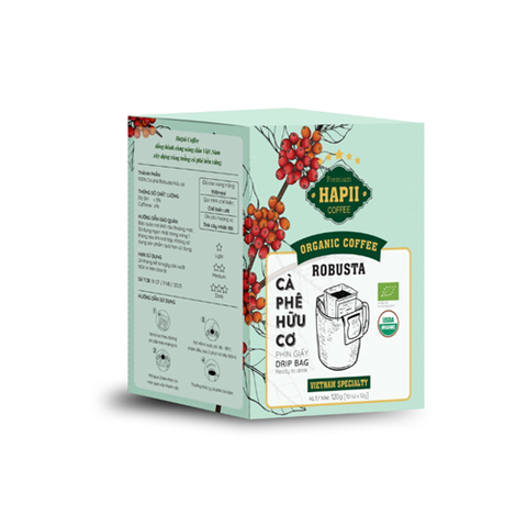 CÀ PHÊ HỮU CƠ ROBUSTA PHIN GIẤY HAPII COFFEE 100G