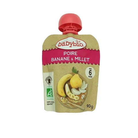 TRÁI CÂY NGHIỀN HỮU CƠ CHO BÉ VỊ LÊ, CHUỐI, HẠT KÊ BABYBIO 90G