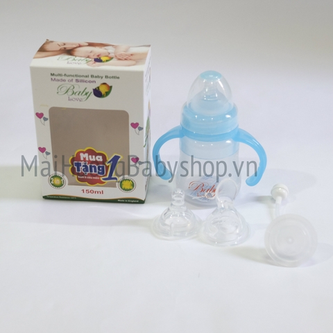 Bình sữa silicone 150ml baby love có tay cầm