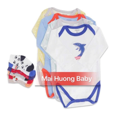 Set 4 body đóng bỉm dài tay + 6 tất  Carter