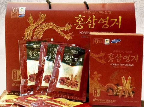 Thực phẩm Chức năng: Nước uống hồng sâm linh chi (70ml * 30 gói) POCHEON
