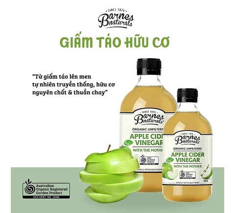 Giấm táo hữu cơ Barnes Naturals New Zealand (chứa giấm cái) chai 500ml