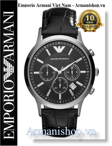 ⌚️Đồng Hồ Nam Emporio Armani 6 Kim Dây Da Đen Mặt Đen AR2447