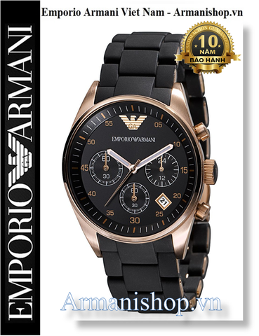 ⌚️Đồng Hồ Nam Emporio Armani Rose Gold Dây Silicone Đen AR5905