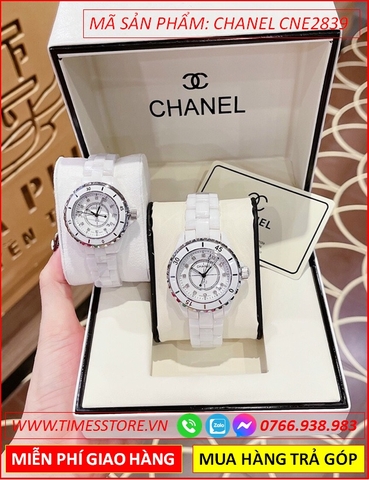 Đồng Hồ Cặp Đôi Chanel J12 Mặt Tròn Dây Ceramica Trắng (34mm-38mm)