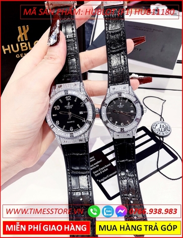 Đồng Hồ Cặp Đôi Hublot F1 Bigbang One Click Đính Đá Dây Da (34mm-42mm)