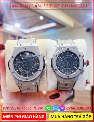 Đồng Hồ Cặp Đôi Hublot F1 Geneve Chronograph Dây Silicone Xám (42mm-42mm)