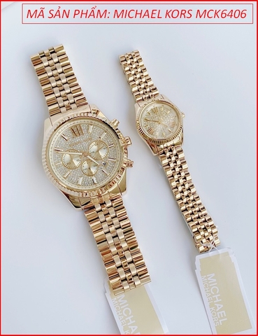 Đồng Hồ Cặp Đôi Michael Kors Lexington Mặt Full Đá Dây Vàng Gold (28mm-44mm)