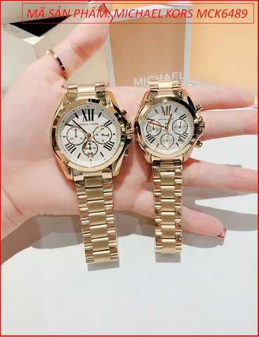 Đồng Hồ Cặp Đôi Michael Kors Mặt Trắng Chronograph Dây Vàng Gold (36mm-42mm)