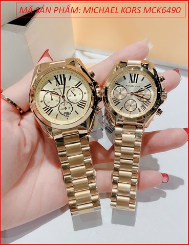 Đồng Hồ Cặp Đôi Michael Kors Mặt Tròn Chronograph Dây Vàng Gold (36mm-42mm)