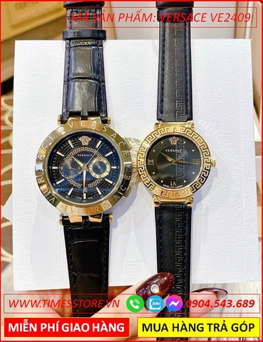 Đồng Hồ Cặp Đôi Versace Aion Mặt Vàng Gold 6 Kim Dây Da (35mm-44mm)