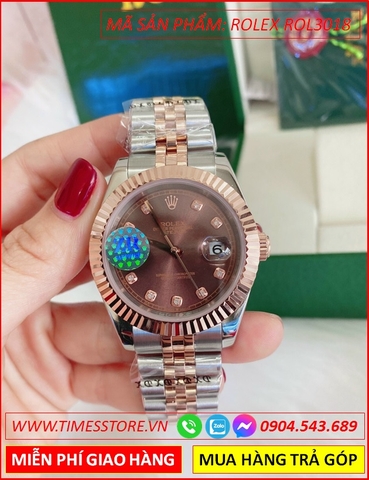 Đồng hồ Nam Rolex 1:1 siêu cấp mặt Nâu niềng khía dây kim loại (41mm)