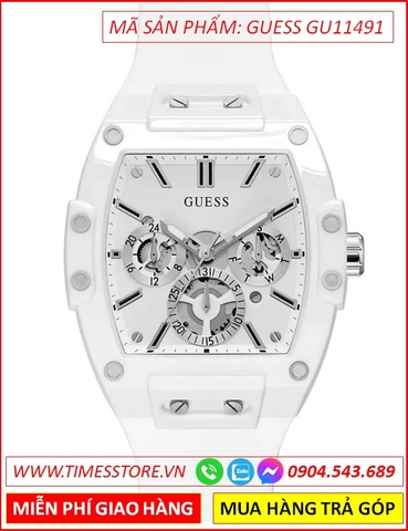 Đồng Hồ Nam Guess Gents Phoenix Mặt Chữ Nhật Dây Silicone Trắng (43x52mm)