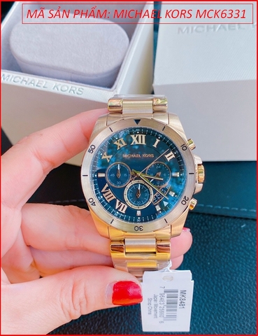 Đồng hồ Michael Kors Nam Mặt Tròn Xanh Dây Kim Loại Vàng Gold (42mm)