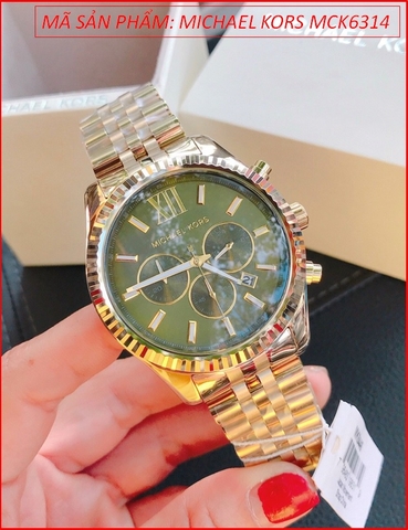 Đồng hồ Michael Kors Nam Mặt Xanh Rêu Dây Kim Loại Full Gold (44mm)