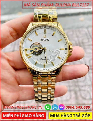 Đồng Hồ Nam Bulova Automatic Mặt Trắng Dây Kim Loại Vàng Gold (40mm)