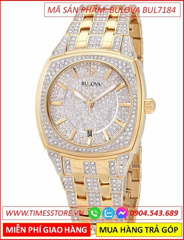 Đồng Hồ Nam Bulova Phantom Mặt Vuông Đính Full Đá Vàng Gold (40mm)