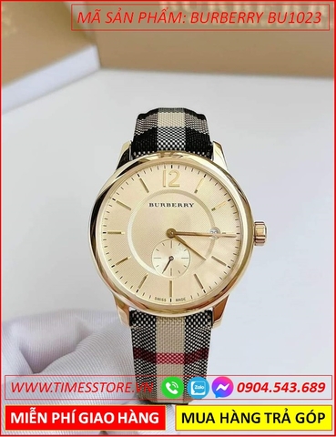 Đồng Hồ Nam Burberry Classic Mặt Tròn Vàng Gold Dây Da Sọc (40mm)