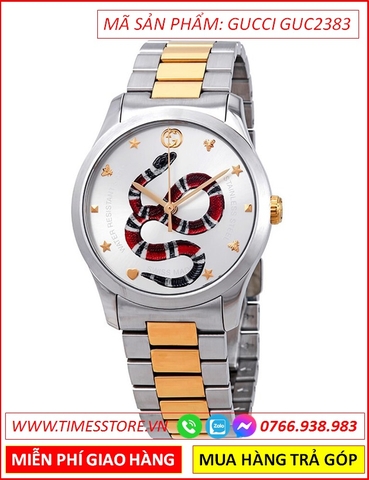 Đồng Hồ Nam Gucci Timeless Mặt Hình Con Rắn Dây Demi Vàng Gold (38mm)