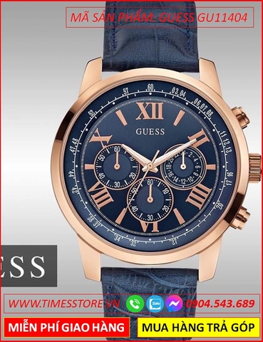 Đồng Hồ Nam Guess Horizone Mặt Tròn Dây Da Xanh (45mm)