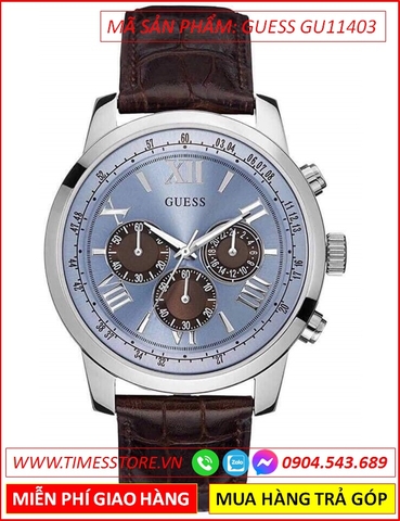 Đồng Hồ Nam Guess Horizone Mặt Tròn Xanh Dây Da Nâu (45mm)