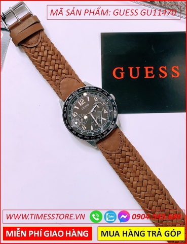 Đồng Hồ Nam Guess Mặt Tròn Chronograph Dây Da Nâu (44mm)