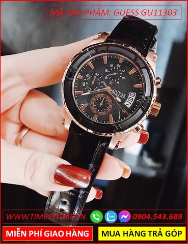 Đồng hồ Nam Guess Chronograph Thời Trang Full Đen Dây Da (45mm)