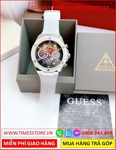 Đồng Hồ Nam Guess Multi Color Mặt Tròn Dây Silicone Trắng (46mm)