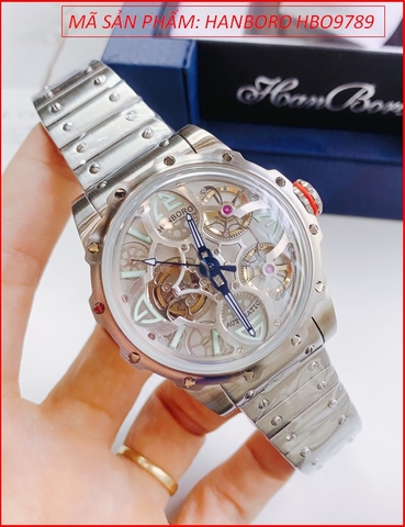 Đồng Hồ Nam Hanboro Tourbillon Automatic Lộ Máy Cơ Dây Kim Loại (43mm)