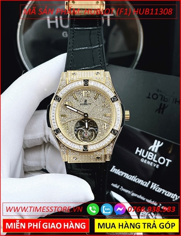 Đồng Hồ Nam Hublot F1 Automatic Full Đá Vàng Gold Dây Silicone (42mm)