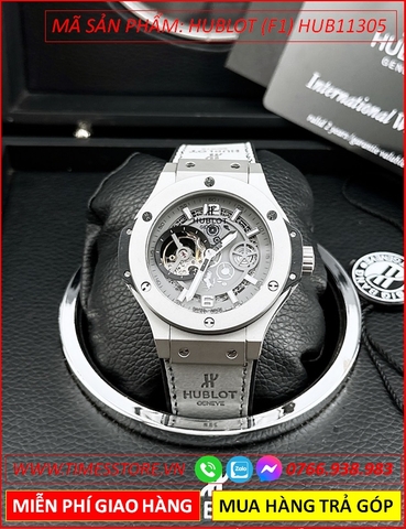 Đồng Hồ Nam Hublot F1 Automatic Lộ Cơ Dây Silicone Xám (44mm)