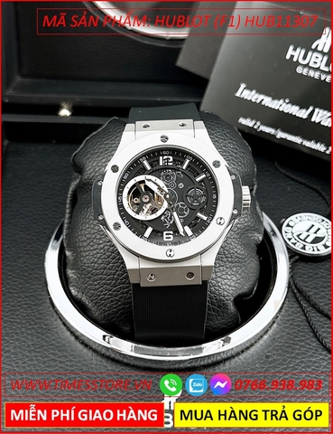 Đồng Hồ Nam Hublot F1 Automatic Lộ Cơ Mặt Đen Dây Silicone (44mm)