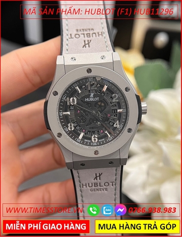 Đồng Hồ Nam Hublot F1 Automatic Lộ Máy Dây Da Bọc Silicone Xám (42mm)